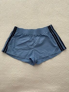 edikted Nikki Nylon Light Blue Women's Athletic Shorts with Navy Stripe -Medium